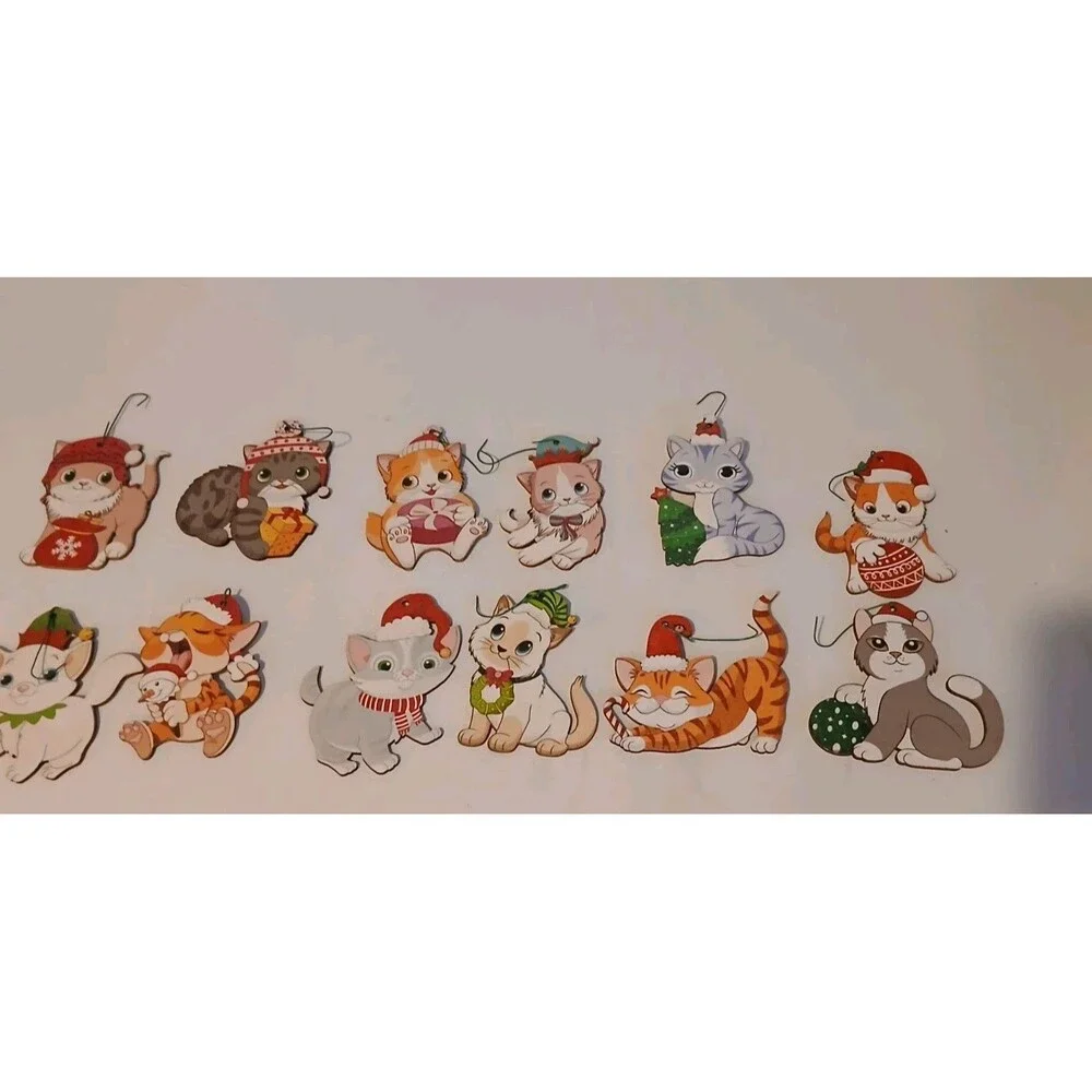 32 Christmas Cat  Kitten Ornaments Chunful Ornaments  Wooden Hanging Tree